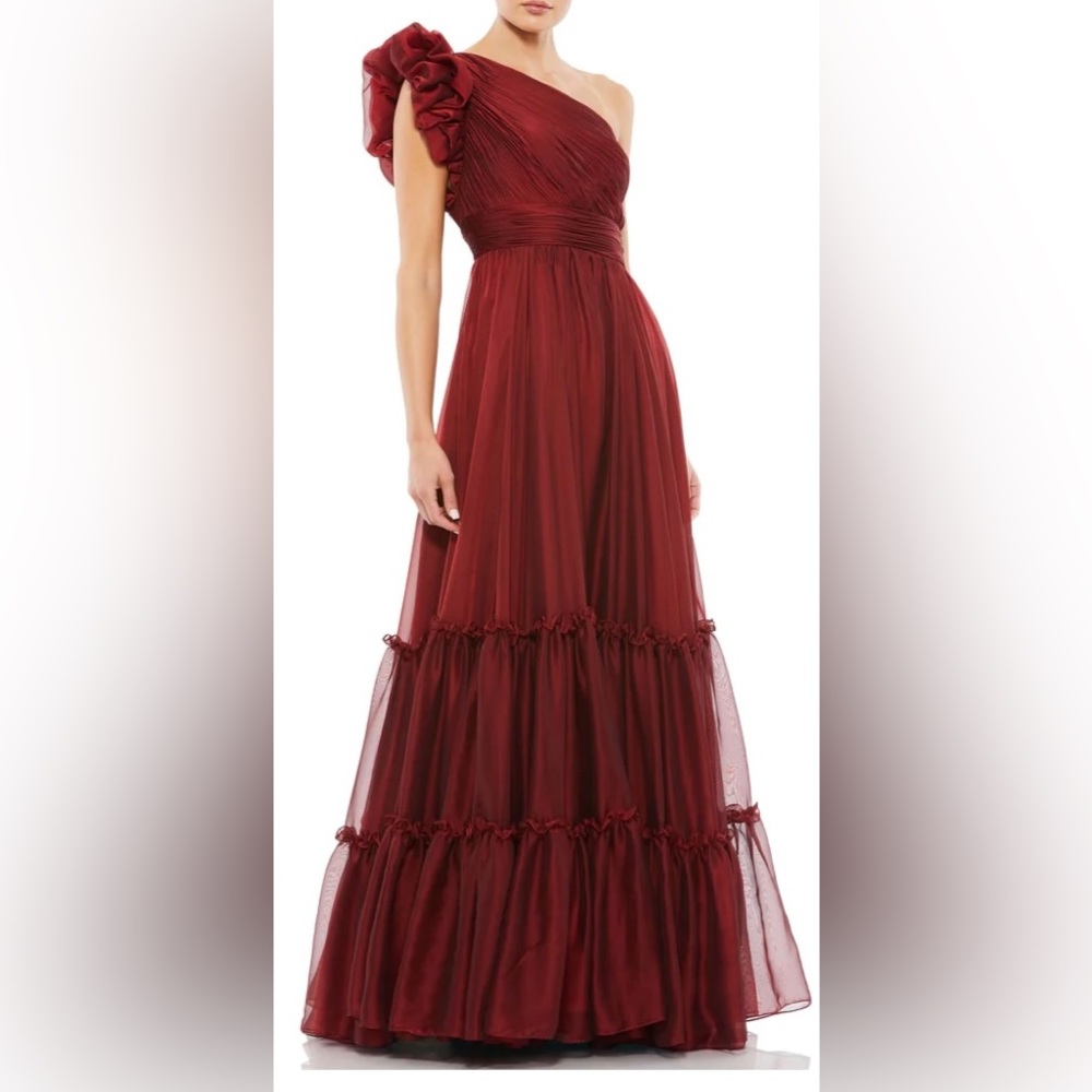 Mac Duggal organza one shoulder gown